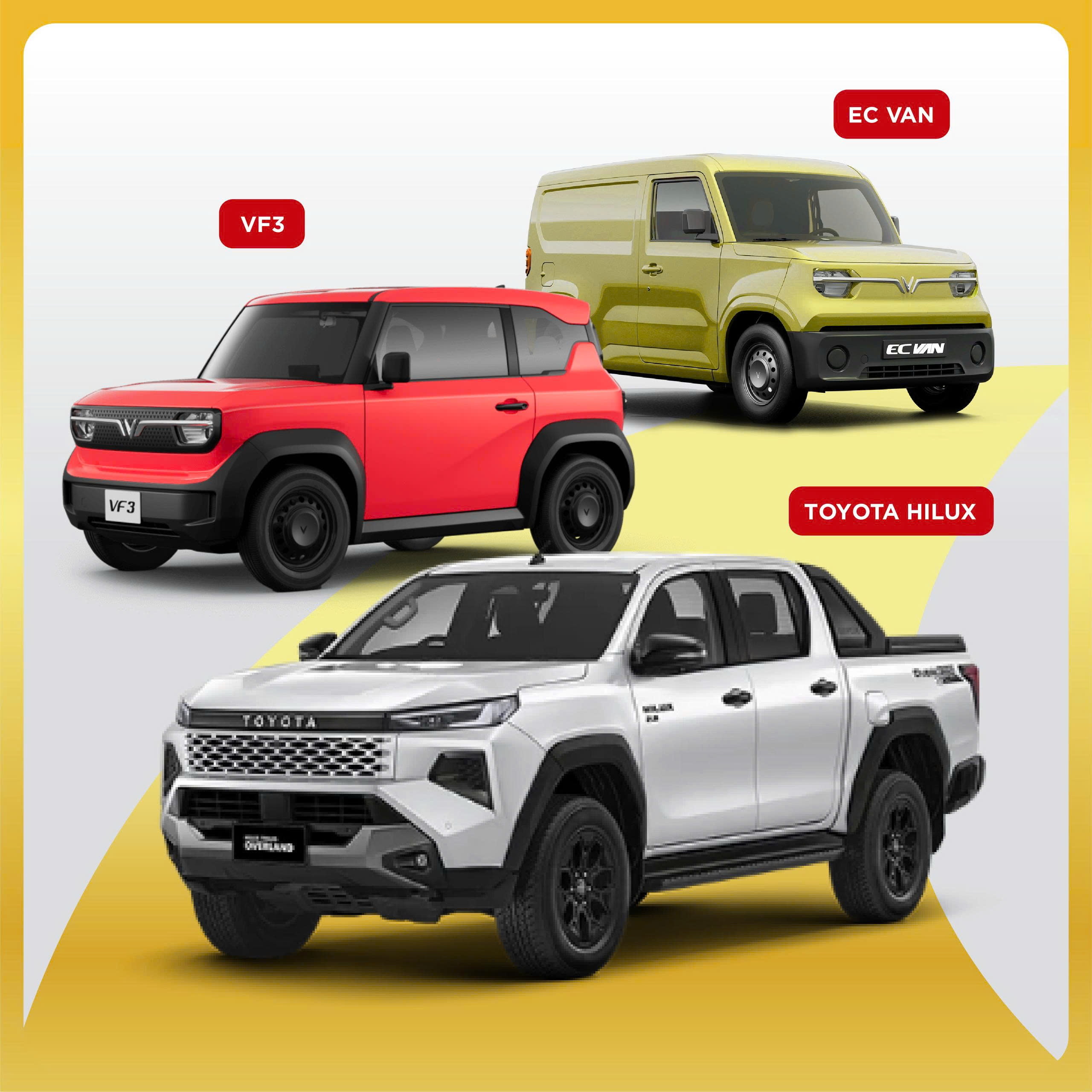 Giải ô tô VinFast VF3, EC Van, Toyota Hilux