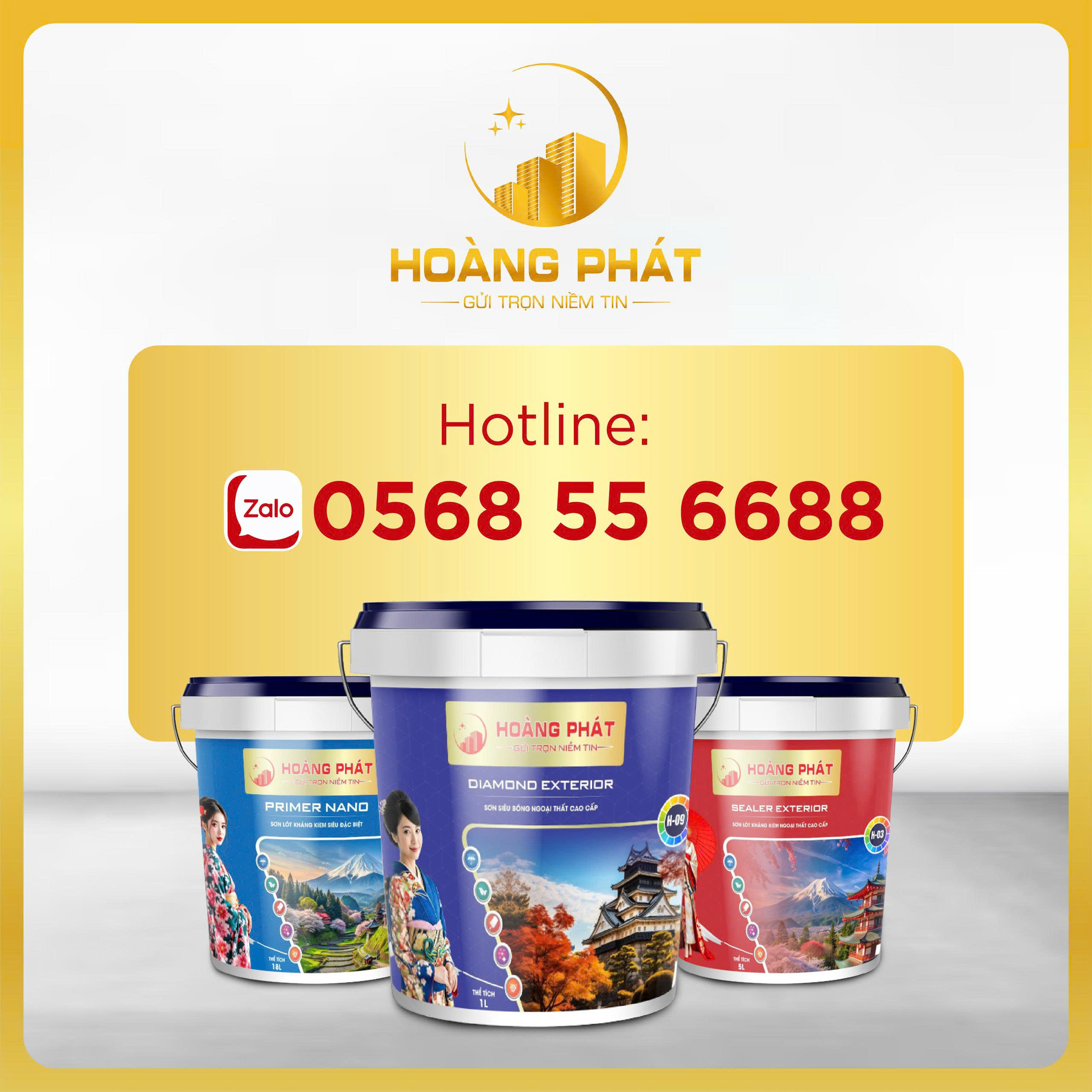 Sản phẩm Hoàng Phát Paint — Primer Nano, Diamond Exterior, Sealer